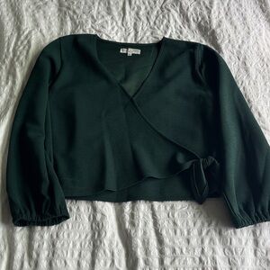 Madewell Texture & Thread Elegant Dark Green Wrap Top